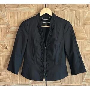 White House Black Market Women's Black Ruffle Trim Blazer Size 4